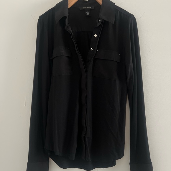 WHBM Dressy Black Stretch Collared Blouse W/ Gold Accents Sz XS - Picture 1 of 5